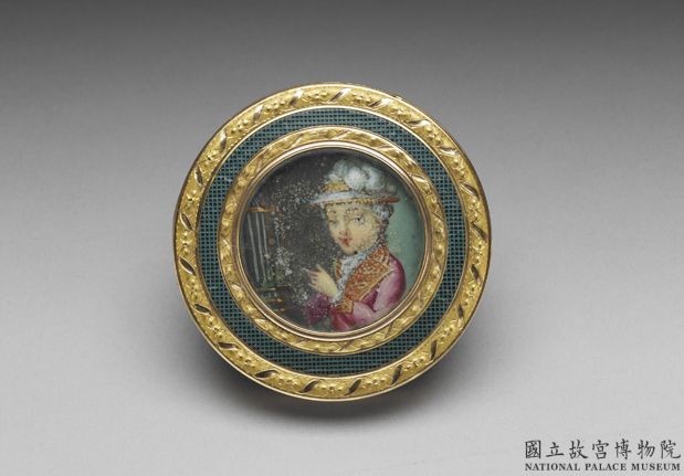 法國 約十八世紀後半 鑲金邊嵌西洋仕女畫漆圓盒
